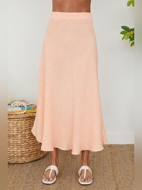 (113002-SAL) SOLID LINEN MIDI SKIRT